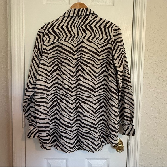 Tahari 100% Linen Zebra Print Button-Up Shirt Medium Office Casual Spring - Picture 5 of 7